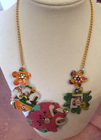 This jewelry made from recycled soda pop cans is not only unique but the money from the sales is going to a good cause. Millie's jewelry in Hendricks County, Indiana