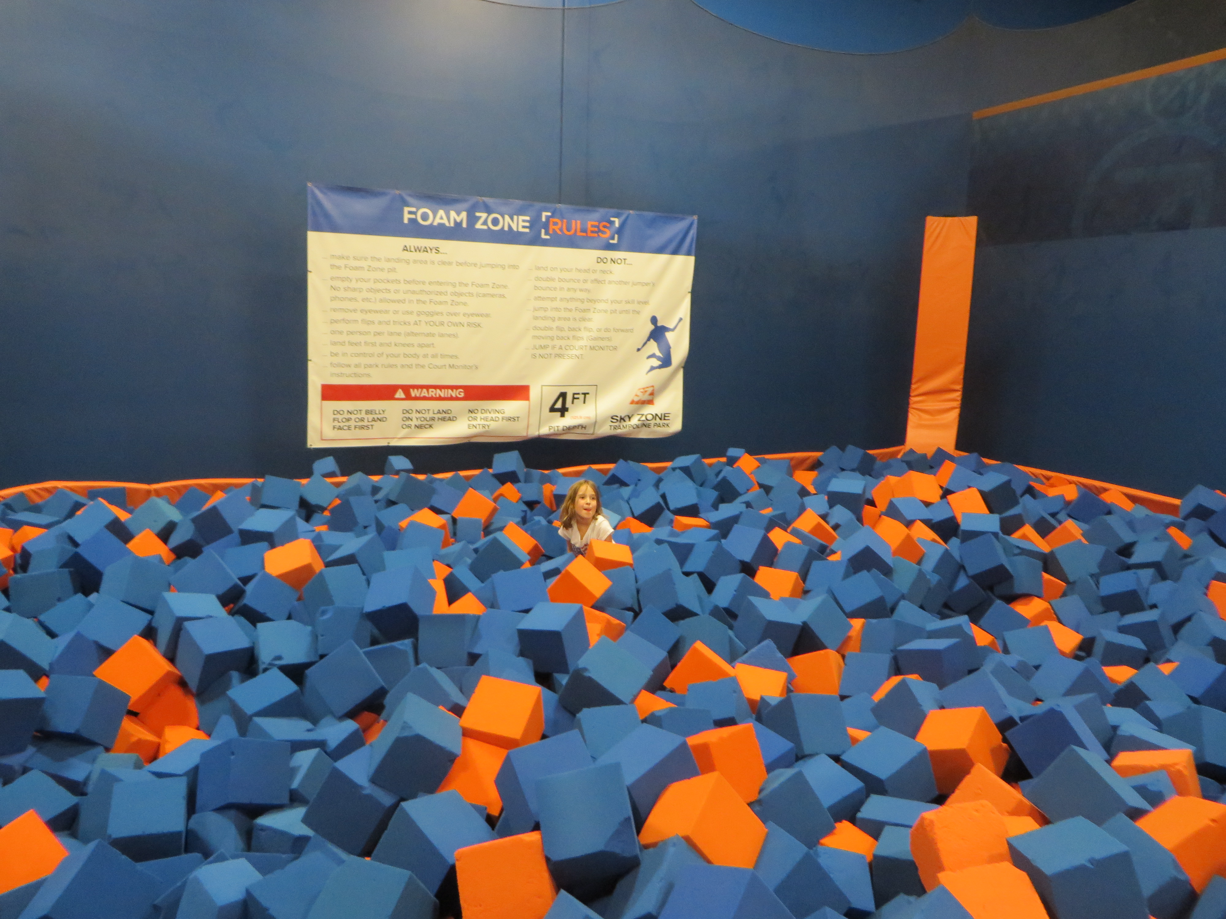 The foam zone area at Skyzone. It's filled with 10,000 foam cubes. Skyzone Trampoline Park, Plainfield