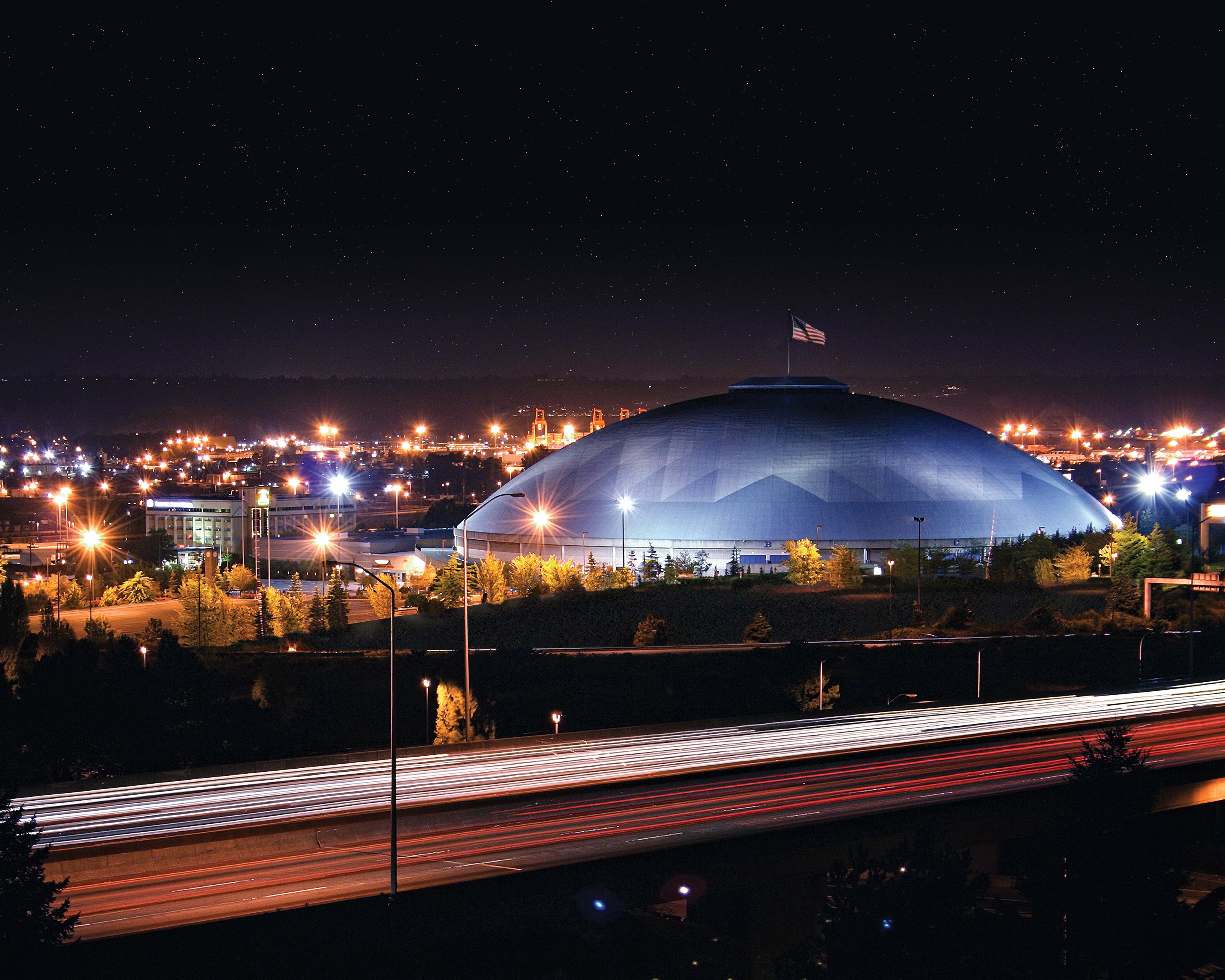 Tacoma Dome at night