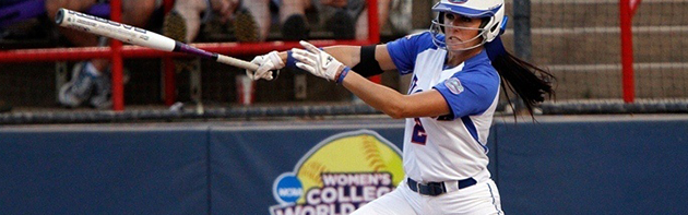 Image of softball player swinging baseball bat.