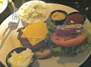 Hamburger, served with a side of the homemade coleslaw.