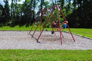 Critics #1 and #2 enjoy the swings at Lambert Park.
