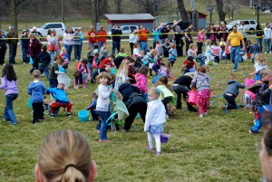 The Easter Egg Hunt at Ellis Park in Danville, Ind. is unique in that it serves children with special needs and it ends with a rubber ducky race. (Photo courtesy of Kiwanis Club of Danville Facebook page.)