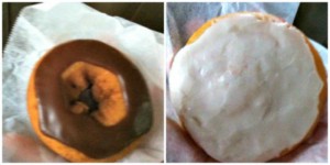 I ordered a cake doughnut with chocolate frosting and a jelly doughnut.