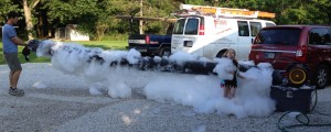 Testing out the bubble machine for the Mud Soap Run.