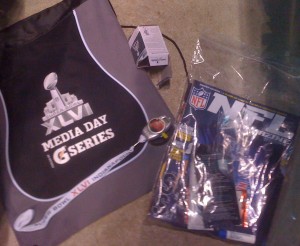 Media day goodies for blog Super Bowl Media Day