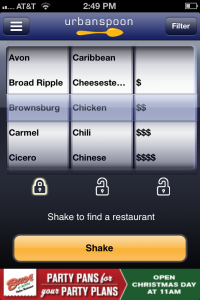Use Urbanspoons "shake" feature to discover great new restaurants.