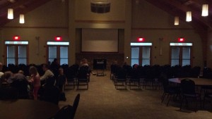 The room used for the film series is big, open, comfortable and set up for families.