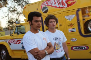 Jesse Williams (left) and Richard Blake on the Snake & Mongoo$e set. (Photo courtesy of Entertainment Universe)