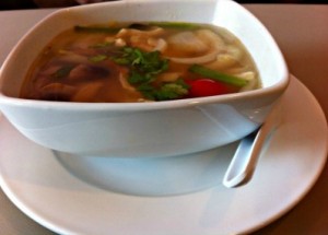 Tom Yum soup (hot and sour soup with lemongrass and vegetables