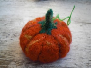 felted pumpkin for blog Nomad Yarns, Plainfield, Ind.