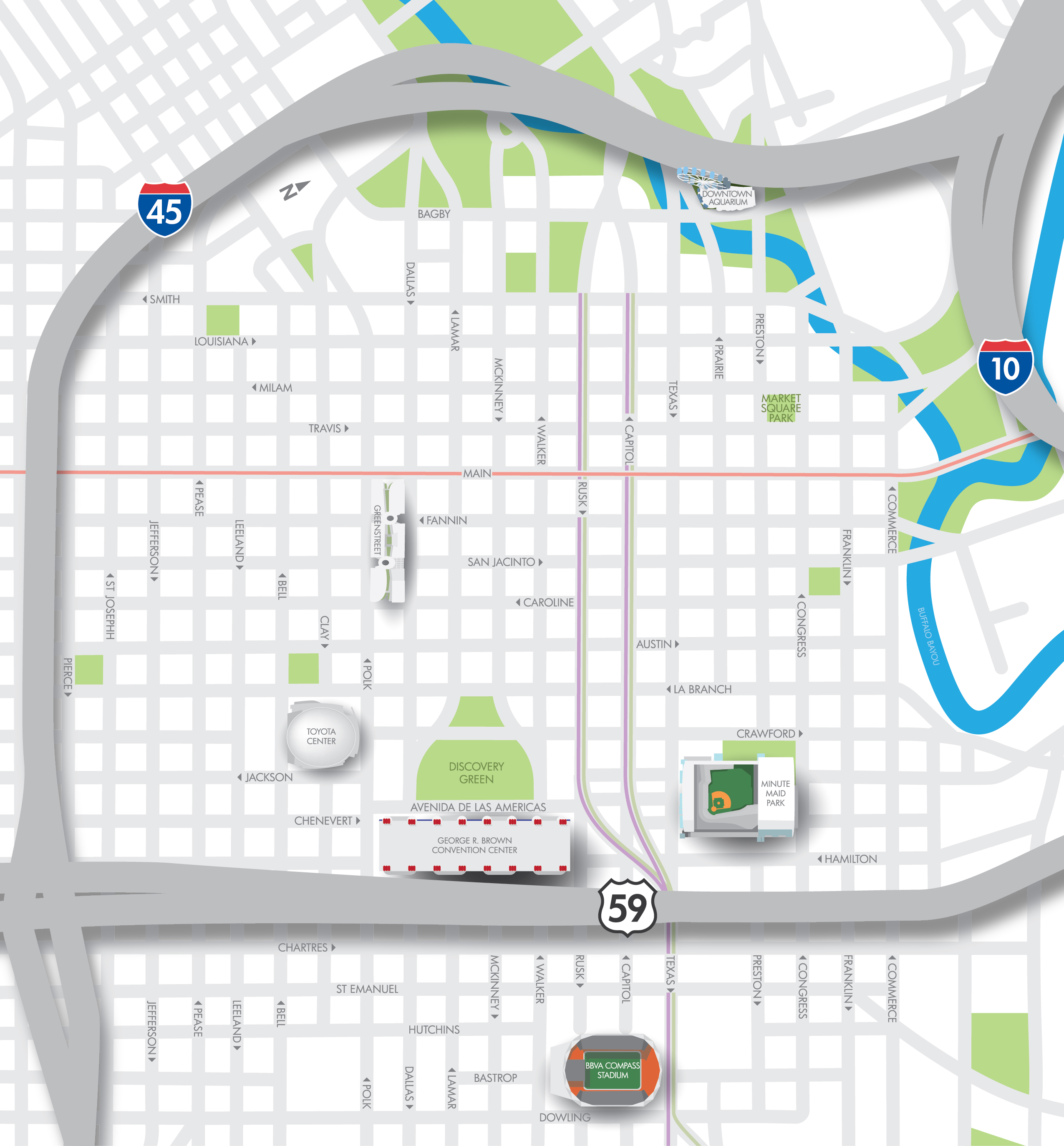 Houston Downtown Street Map Printable Map