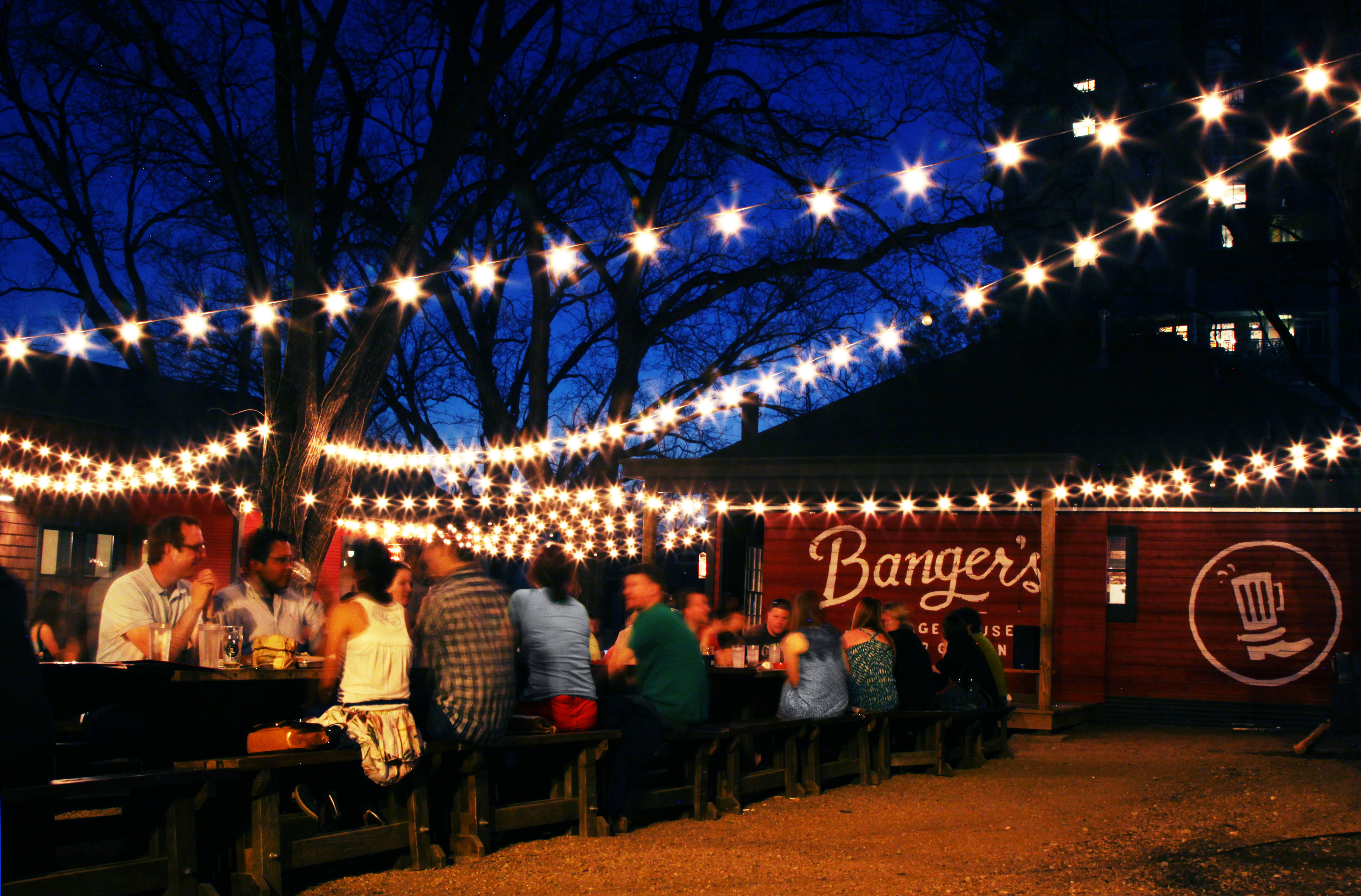 Bangers Sausage House and Beer Garden at night