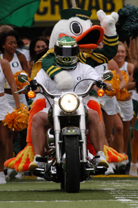 You know this guy is ready for the football season to start! (photo by John Giustina, courtesy of UO)