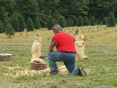 Watch a chainsaw carver at work.