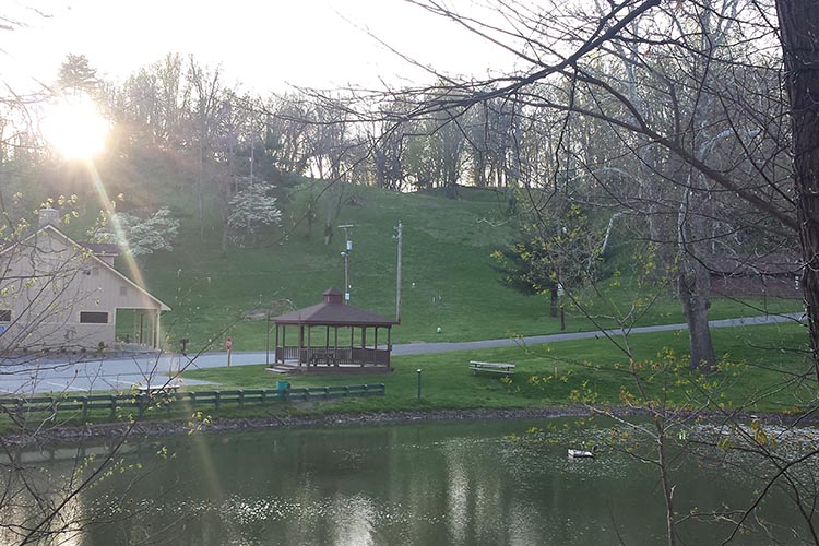 Sunset over the park pond.