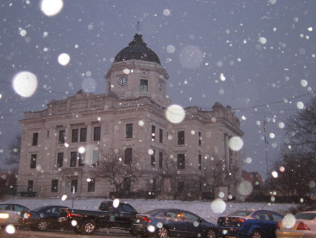 Snowy night in Bloomington. Courthouse Snow