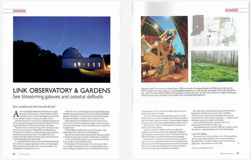 Link Observatory featured in Outdoor Indiana Magazine