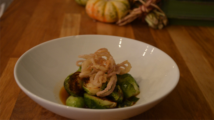 Brussels sprouts with southern-style pot liquor reduction and crispy shallots. Brussels sprouts with southern-style pot liquor reduction and crispy shallots.