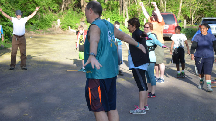 Warm-up exercises are a must before getting in the boats.