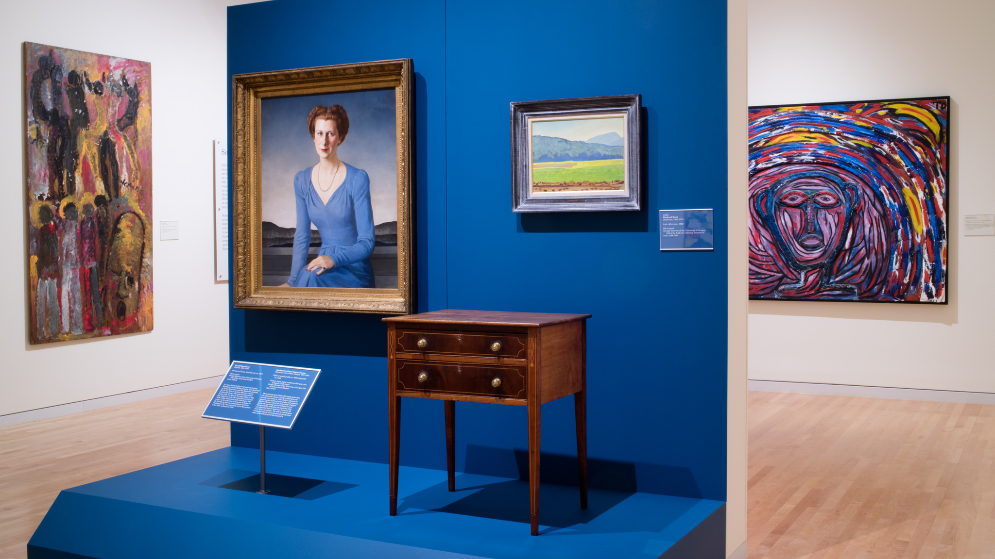 Desk on a blue Platform displayed at the Georgia Museum of Art