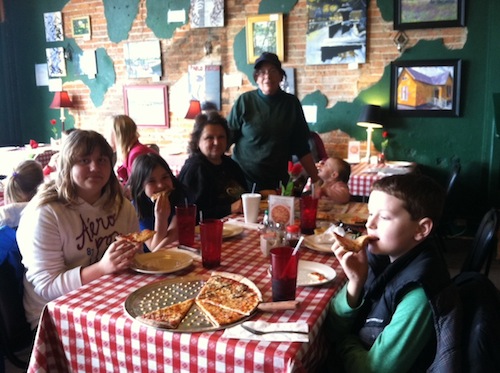 Enjoying a slice at Jan's Village Pizza in Westfield Jan's Village Pizza Westfield