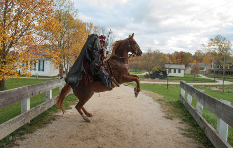 Ahhh! Headless Horseman rides again at Conner Prairie. Headless Horseman near bridge