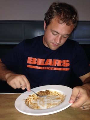 Good 'til the last bite. Jordan eating Rissoto at THe Local