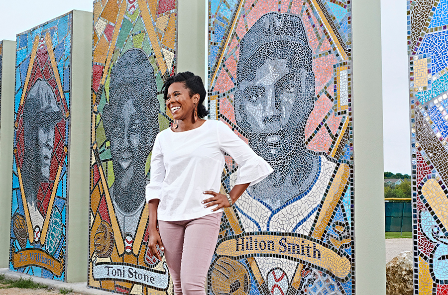 Nefertitti Jackmon at historic Downs Mabson field in East Austin