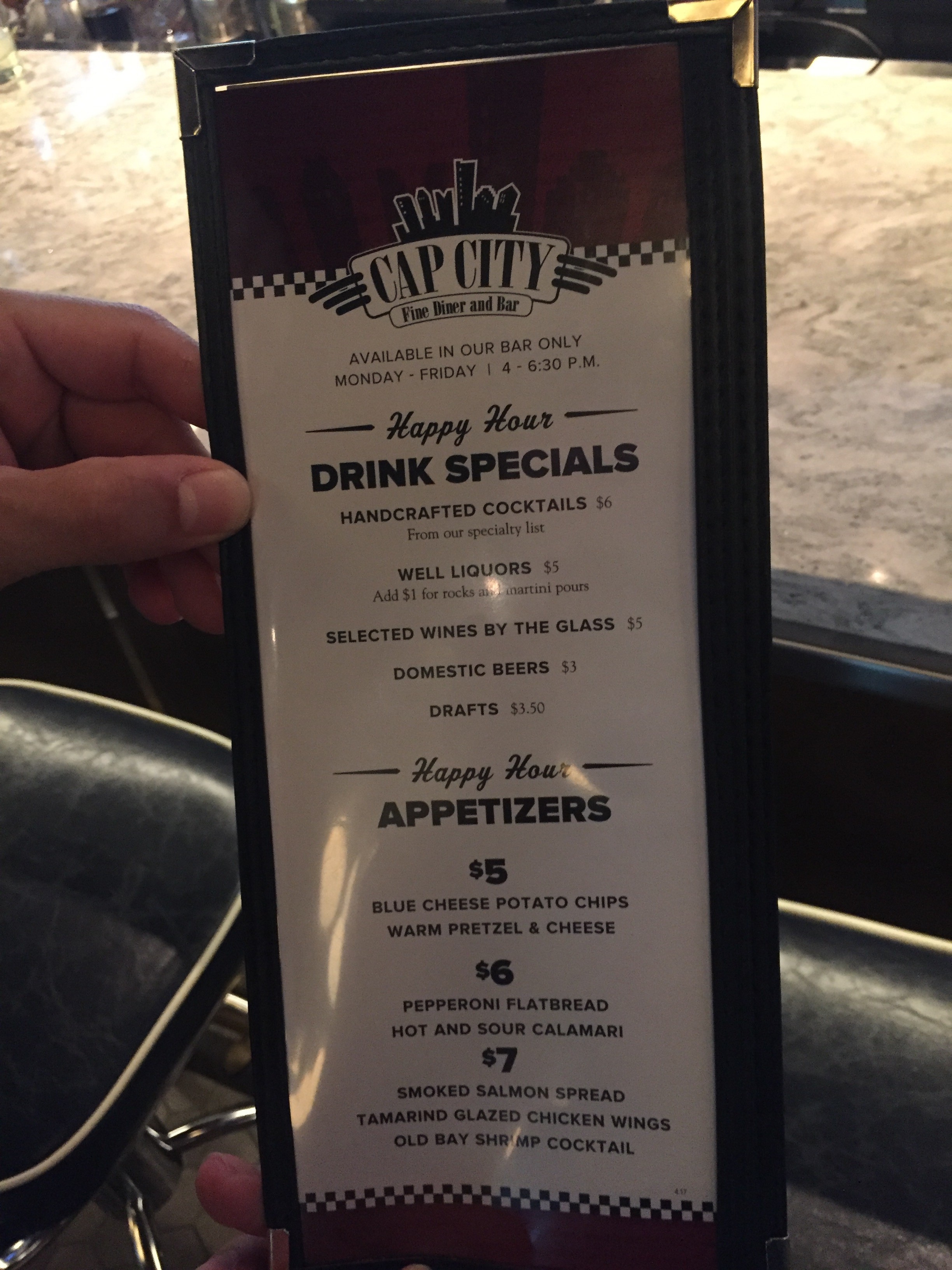 Cap City Happy Hour menu