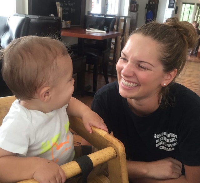 Baby fun with waitress