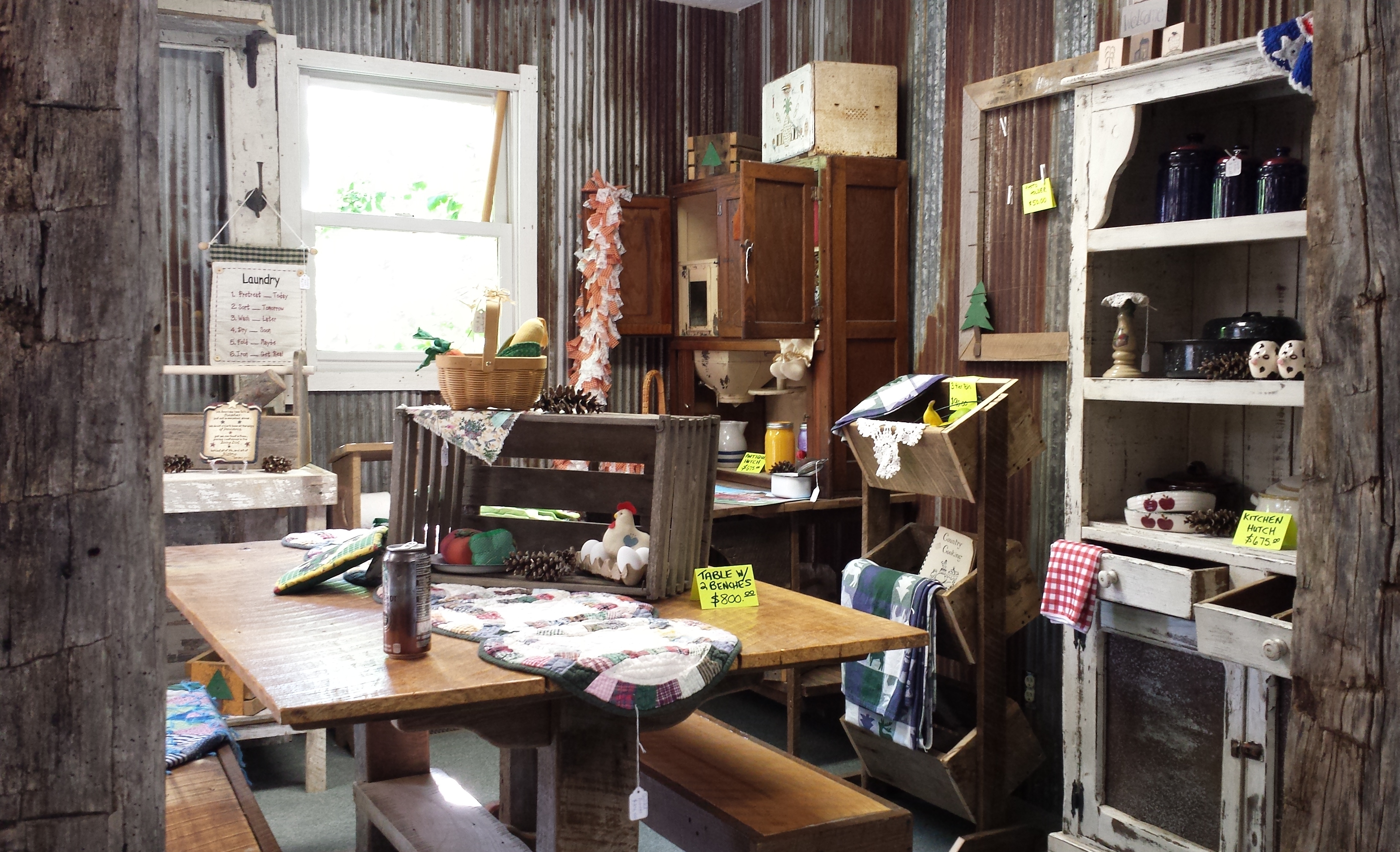 Rustic decor at the Indiana Dream Team Barnwood Furniture Store.