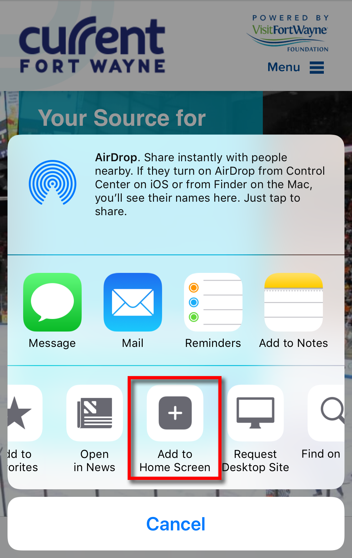 iOS Add to Home Screen Button
