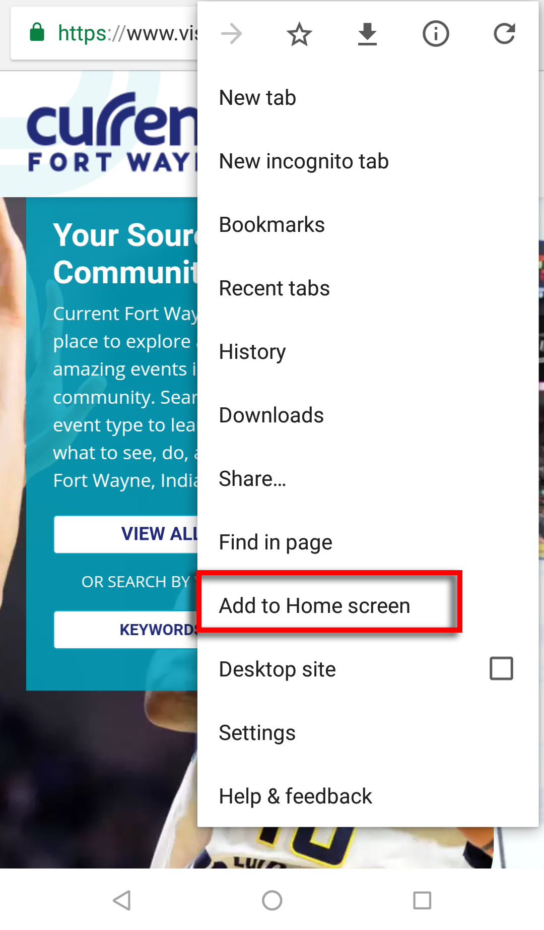 Android - Add to home screen menu