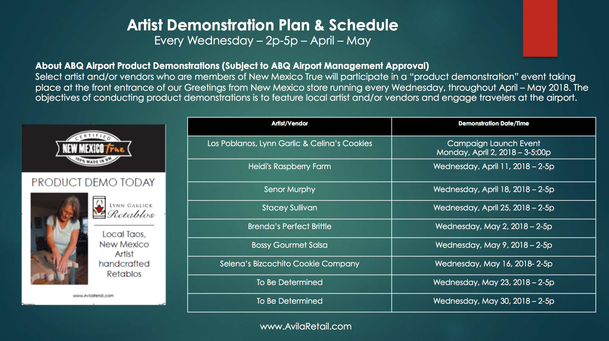 Avila Product Demonstration Schedule