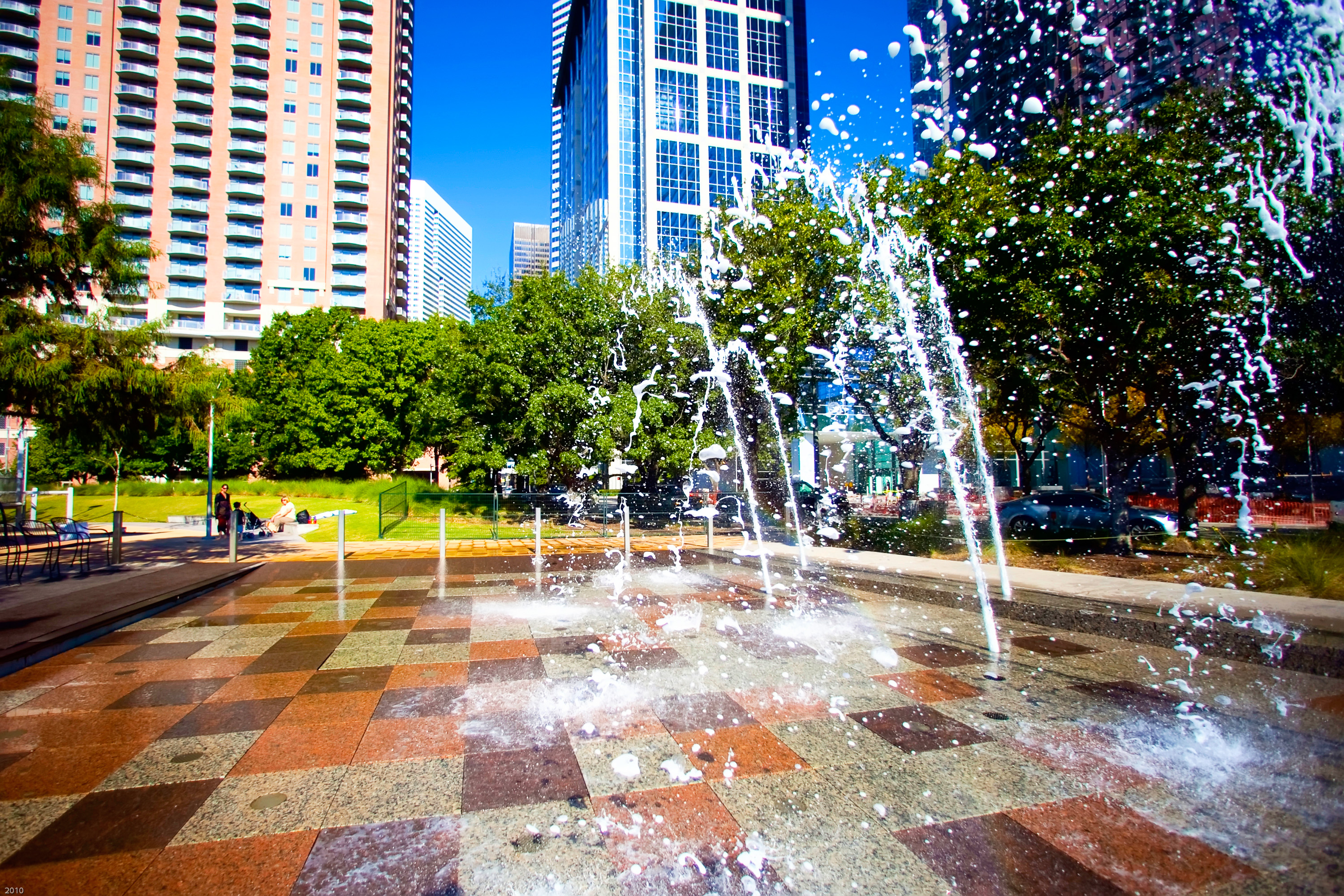 A fountain at Discovery Green