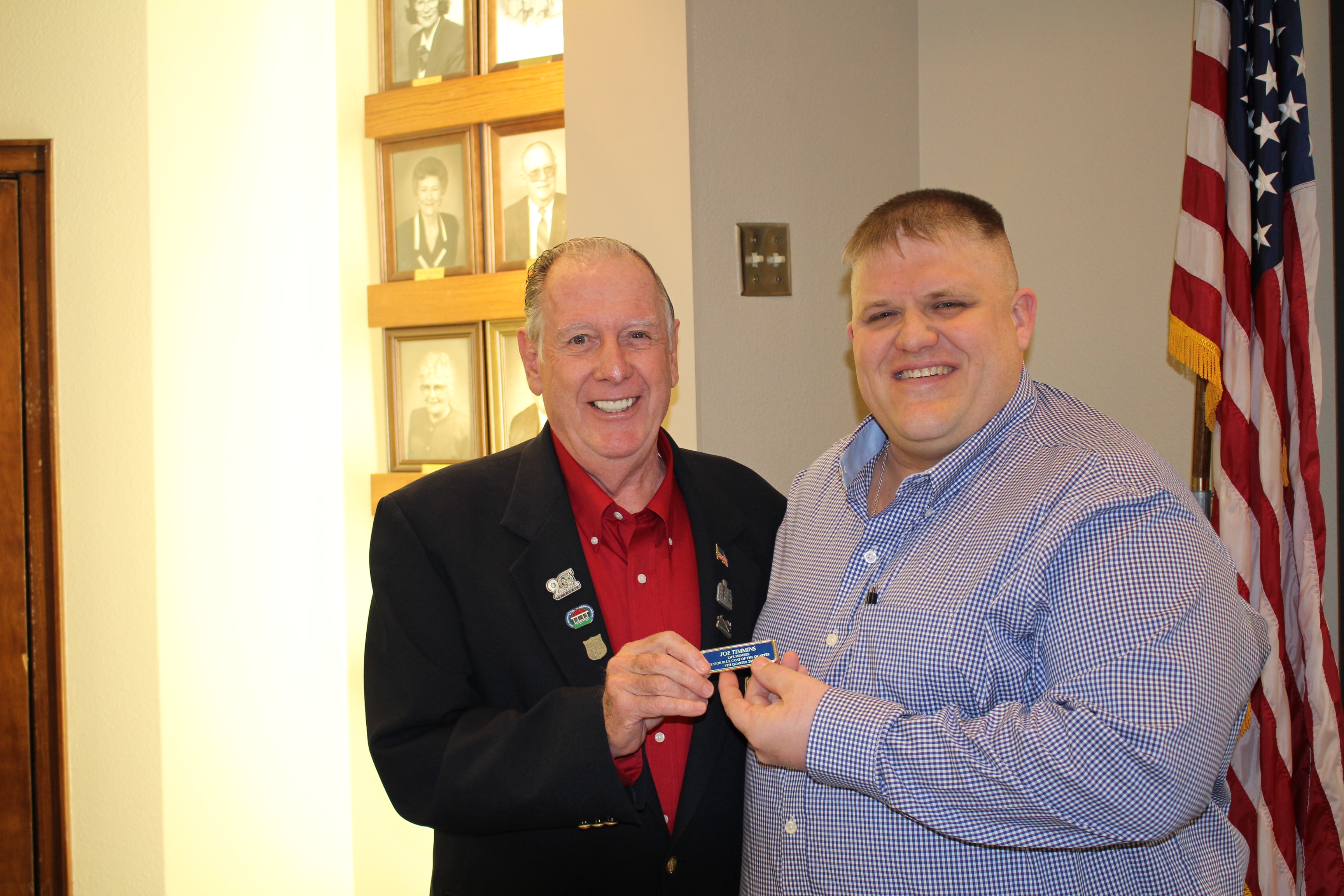 Joe Timmins receives the Sr. Blue Coat of the Quarter Award