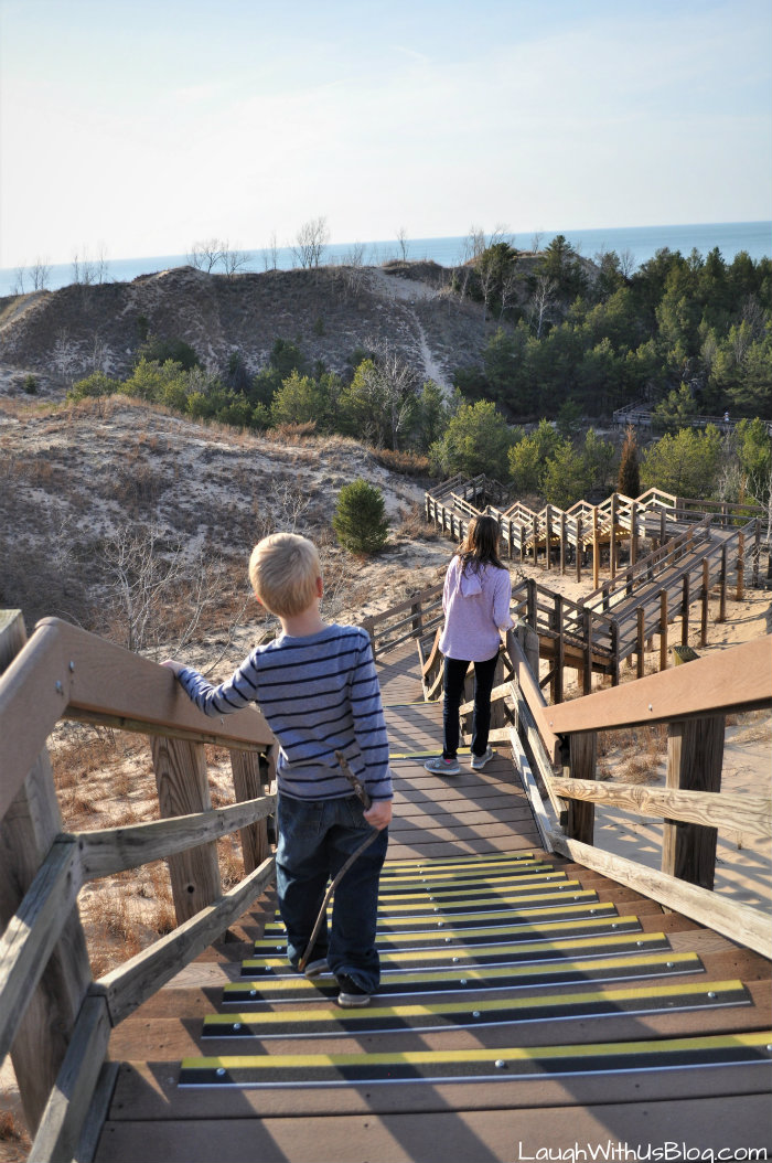 Indiana Dunes West Beach trails and wooden staircase