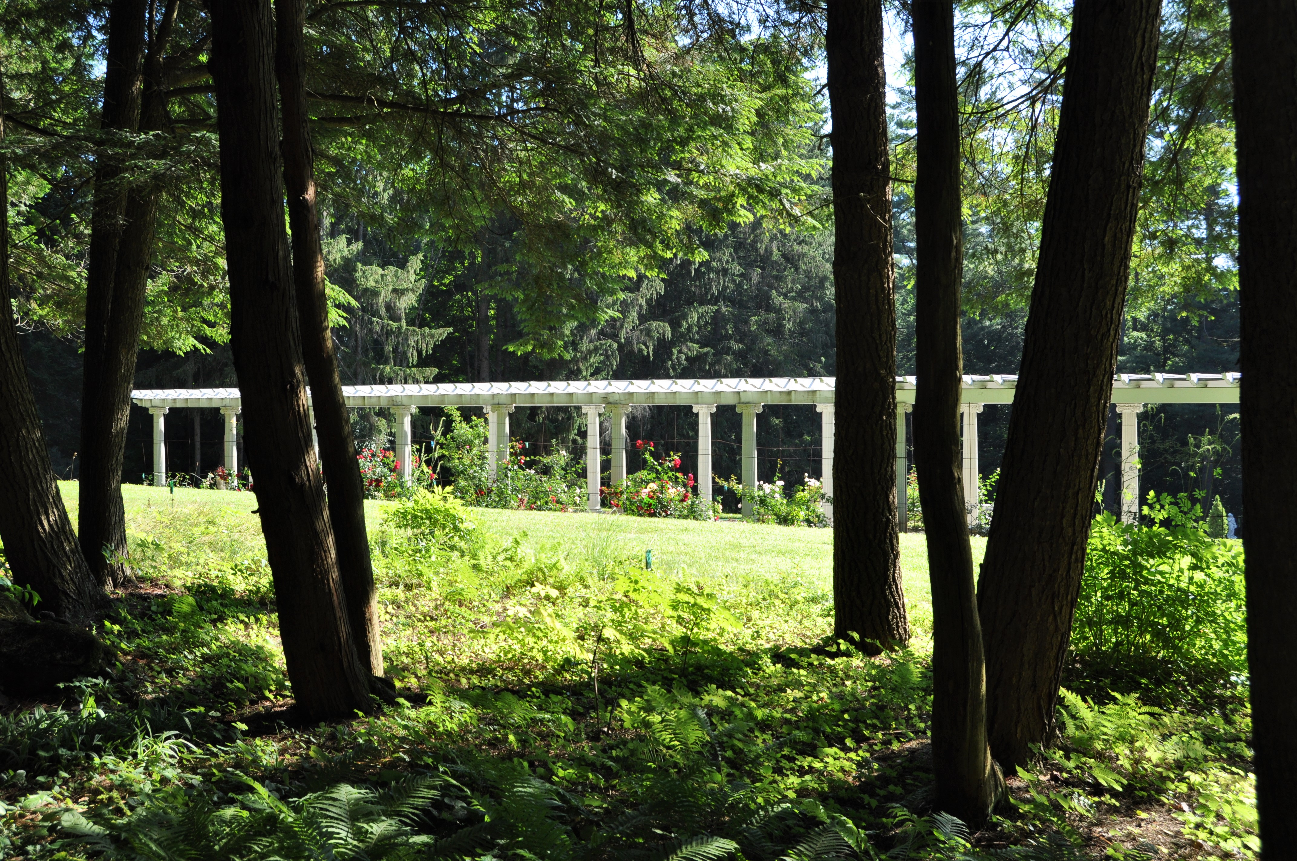 View of the pergola from the back gardens at Yaddo Gardens