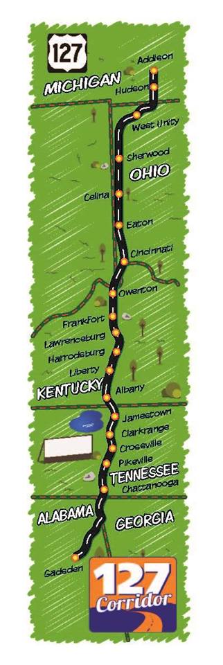 a map of the world's longest yard sale on Highway 127