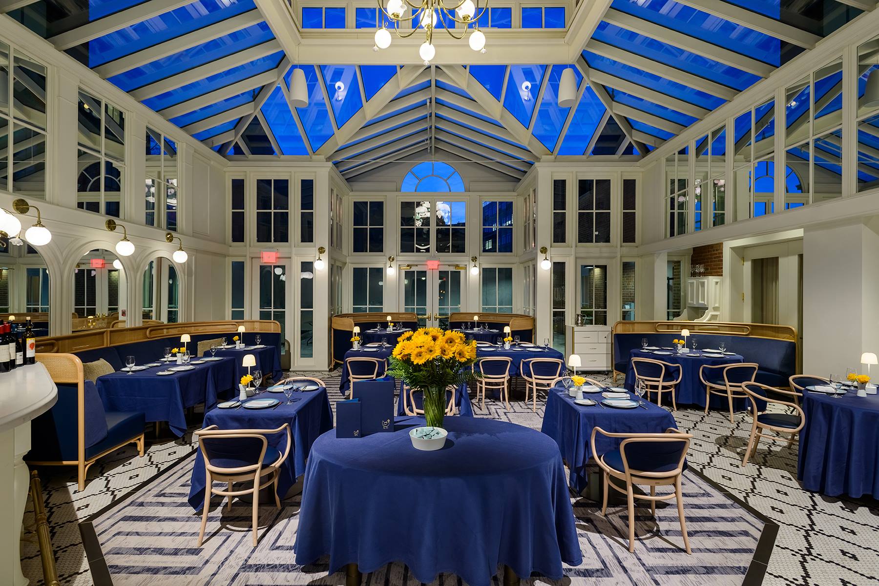 Empty shot of The Blue Hen dining area