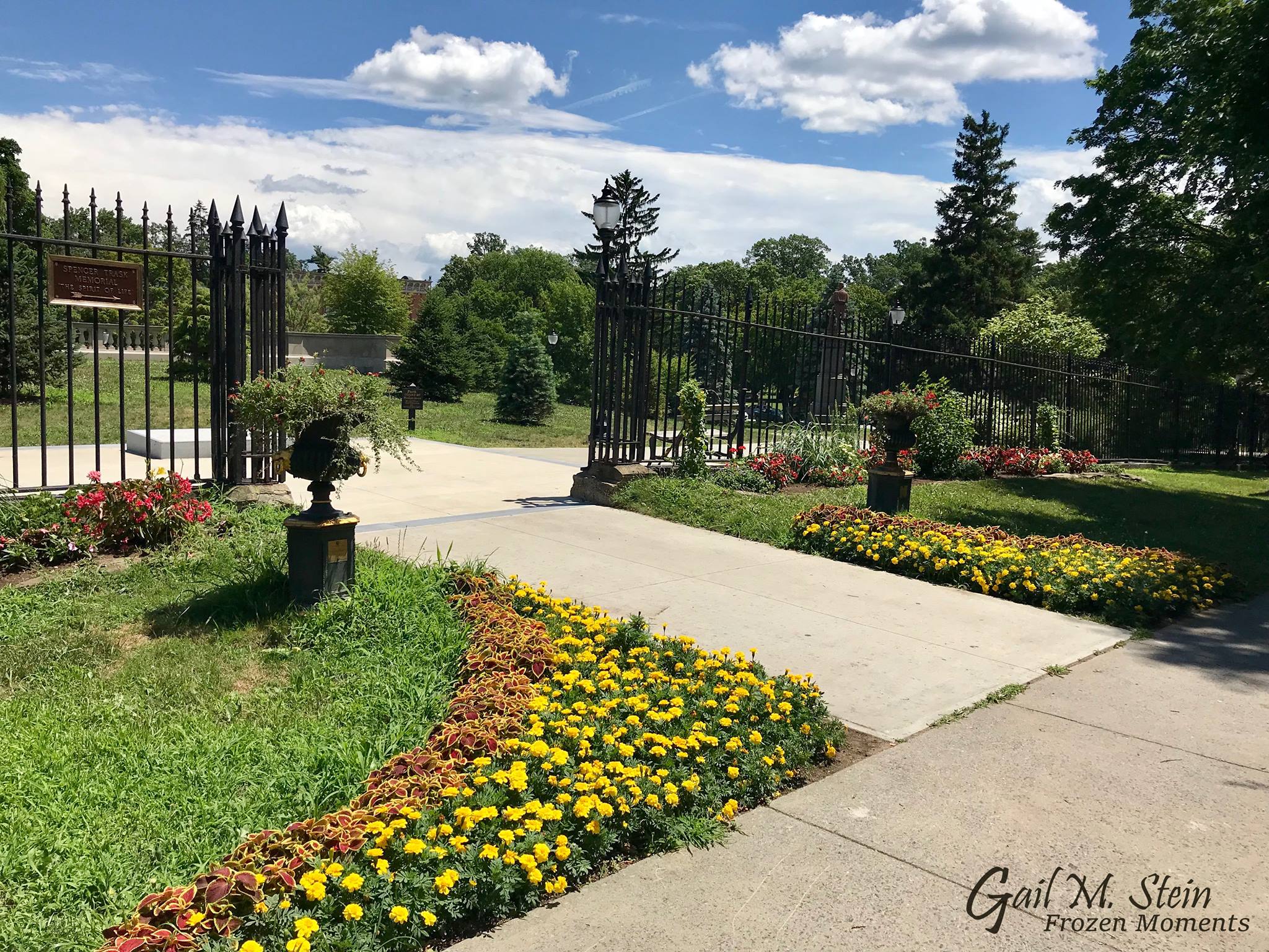 Many flowers surrounding an entrance to Congress Park