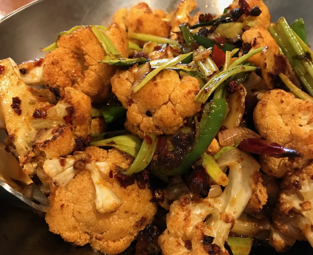 Close-up of Chinese fried meat & veggies