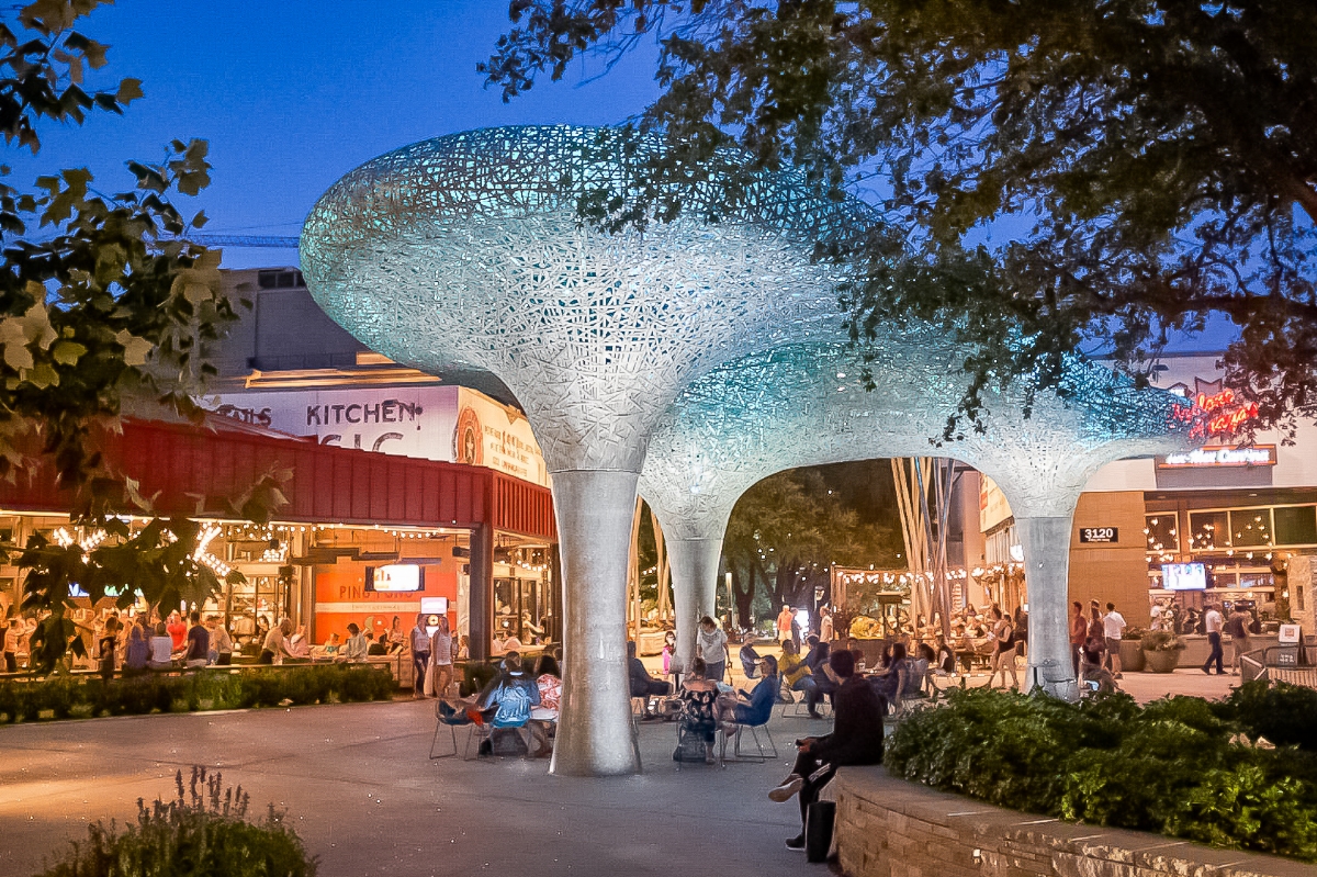 An illuminated sign at The Domain in Austin, Texas sits outside an