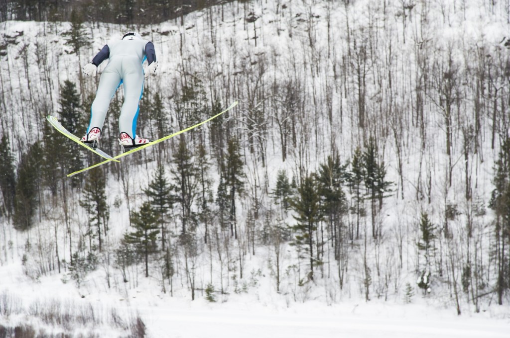 Ski jumping tournament at Suicide Bowl in Ishpeming, Michigan.