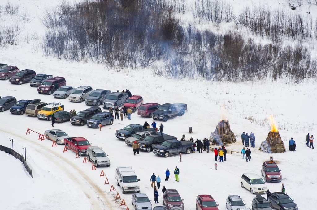 Ski jumping tournament at Suicide Bowl in Ishpeming, Michigan.