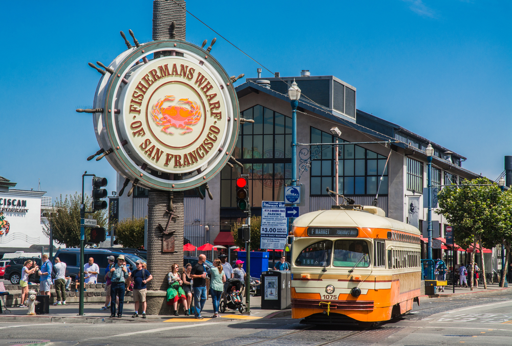 San Francisco, Pier 39, Fisherman`s Wharf - the Banner of Hard