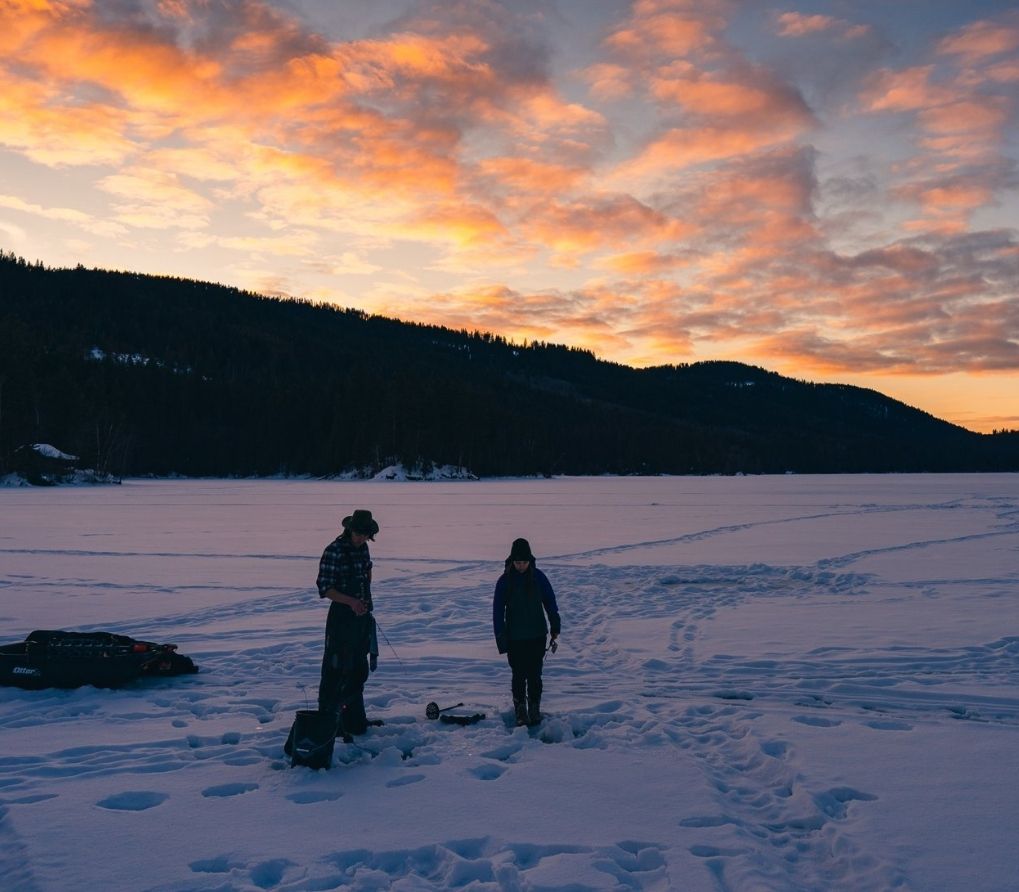 Ice fishing on Heffley Lake near Sun Peaks Resort with Elevated