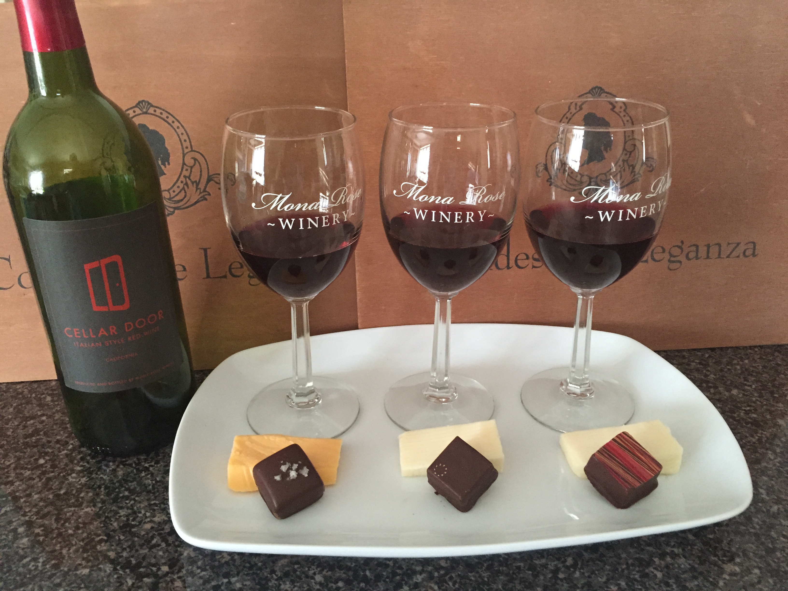 Mona Rose Winery - wine, cheese and chocolate pairing