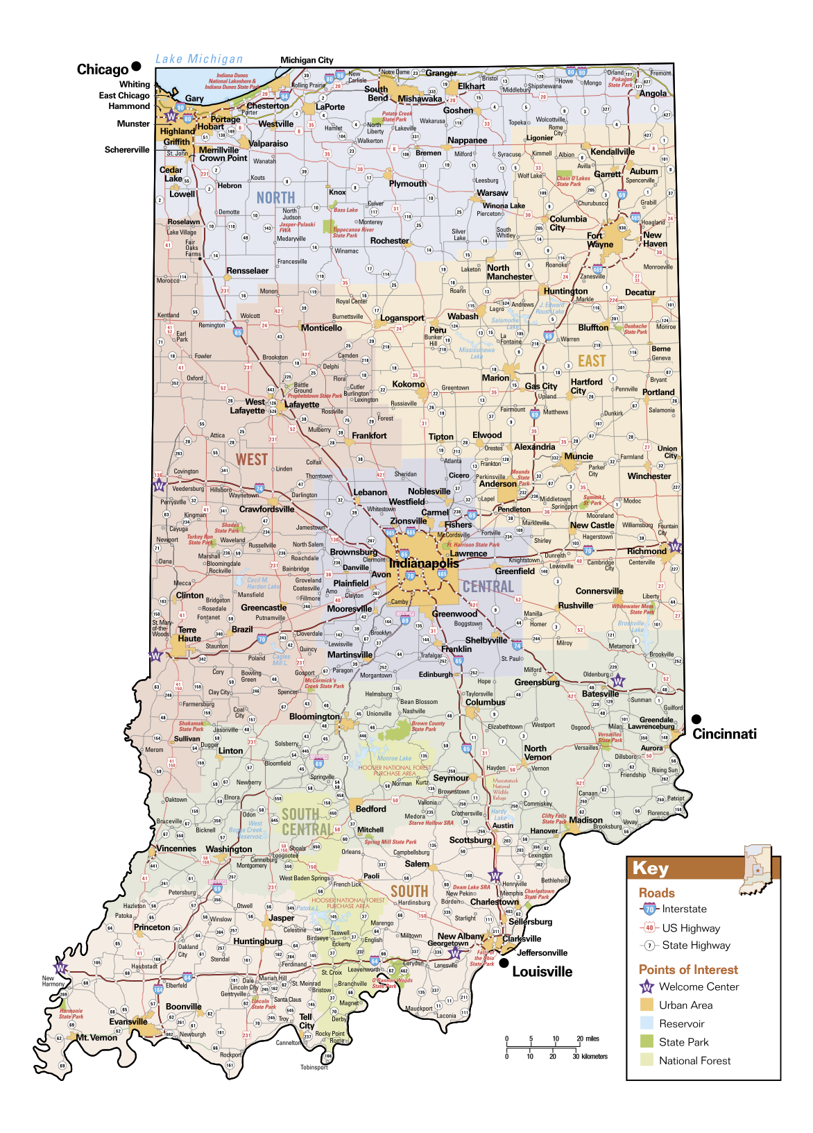 road map of indiana and ohio